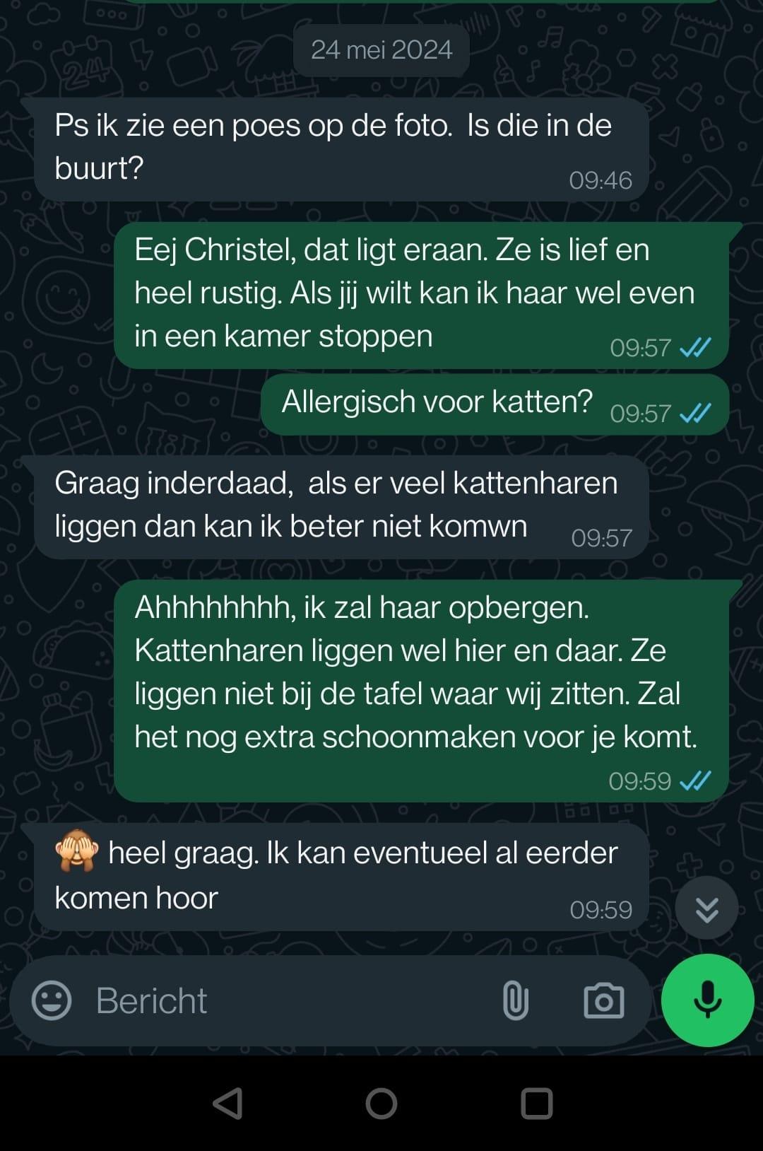 Whatsapp contact met klant over Isabella